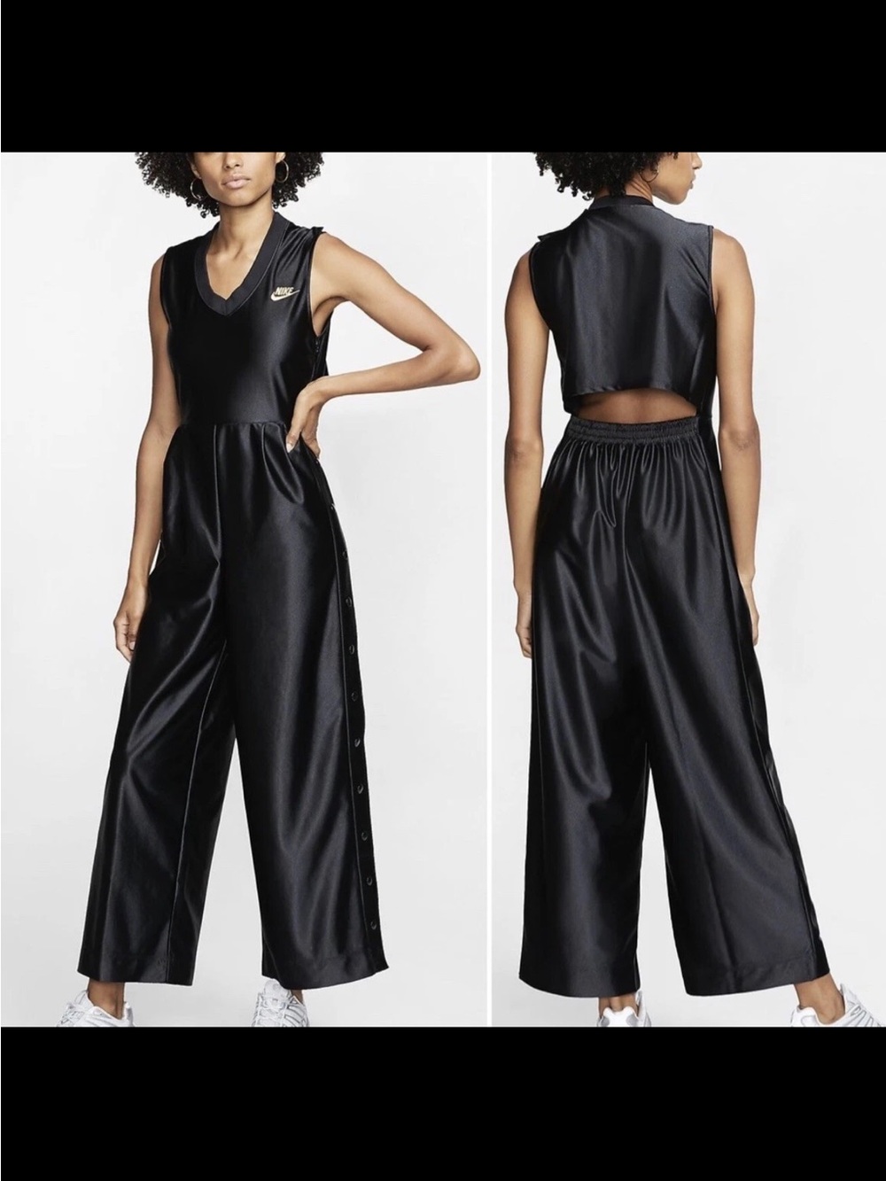 Nike Black Satin-Look Snap-Down Jumpsuit - Picture 2 of 9